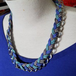 18" Silver Tone and Woven Leather Collar Style Necklace Casual Women Fashion